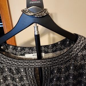 Wisp Black and White Print Dress 3/4 Sleeve Keyhole-Bonus Free Piece Of Paparazz